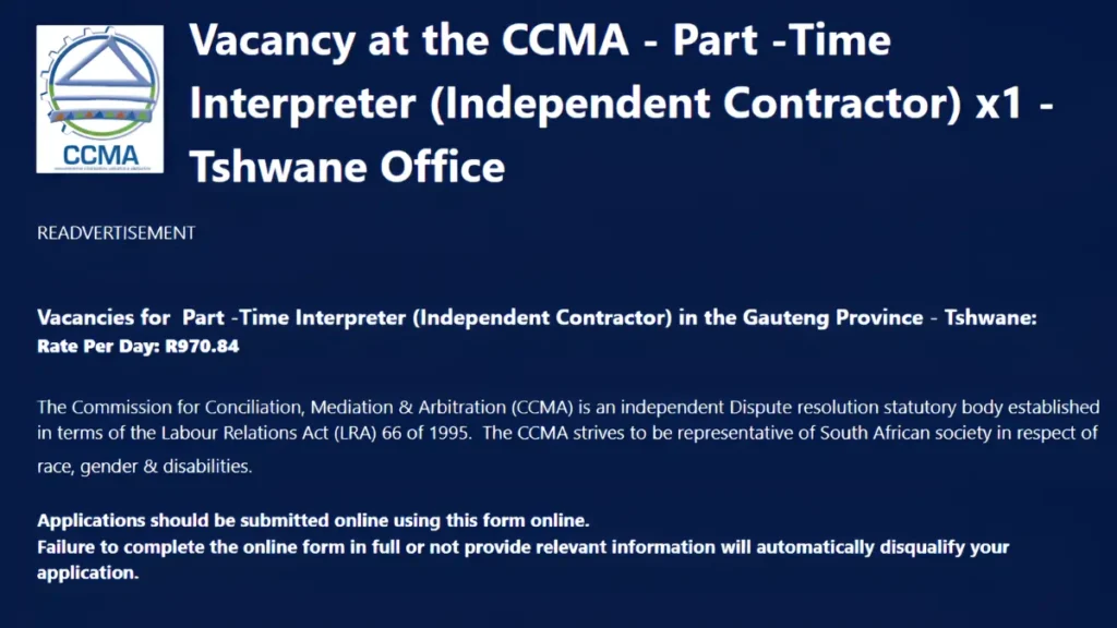 CCMA Part-Time Interpreter vacancy