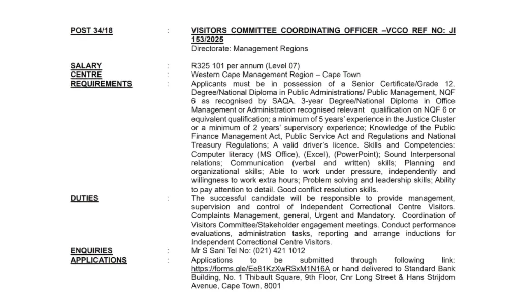 Visitors Committee Coordinating Officer